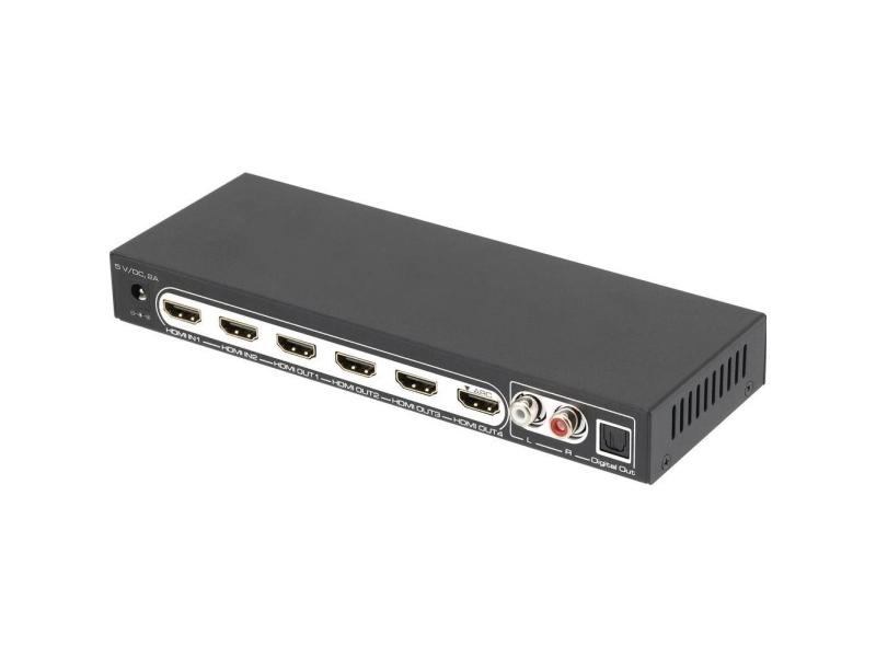 Speaka Professional 4 Porters Hdmi Splitter Med Lydporter  Med Fjernkontroll 3840 X 2160 Piksler Svart fra Speaka