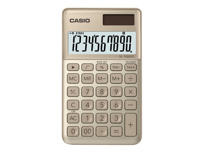 Casio Sl 1000sc   Lommekalkulator   10 Sifre   Solpanel  Batteri   Gull fra Casio