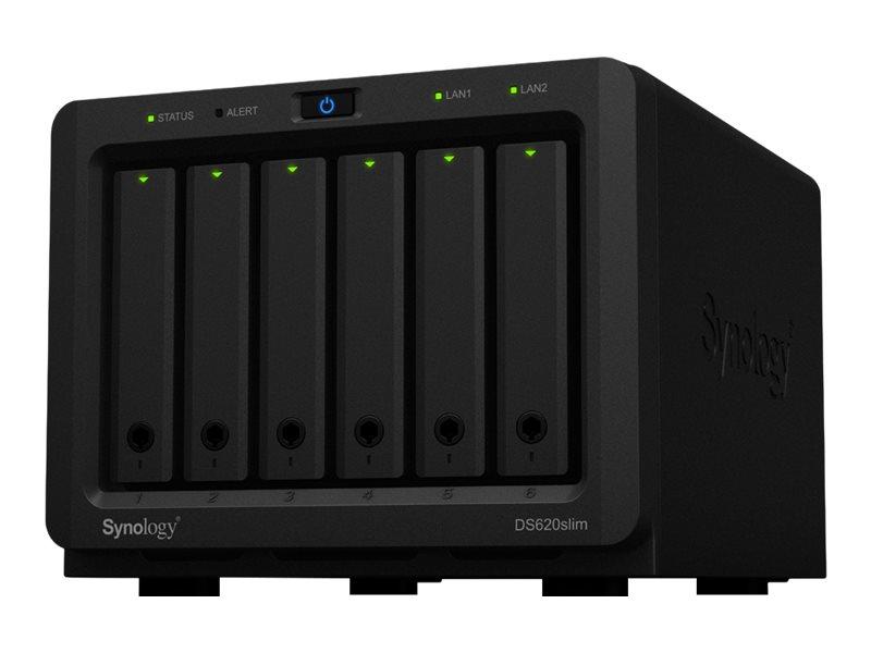 Synology Disk Station Ds620slim   Nas Server   6 Brønner   Sata 6gb S   Raid Raid 0  1  5  6  10  Jbod   Ram 2 Gb   Gigabit Ethernet   Iscsi Støtte fra Synology