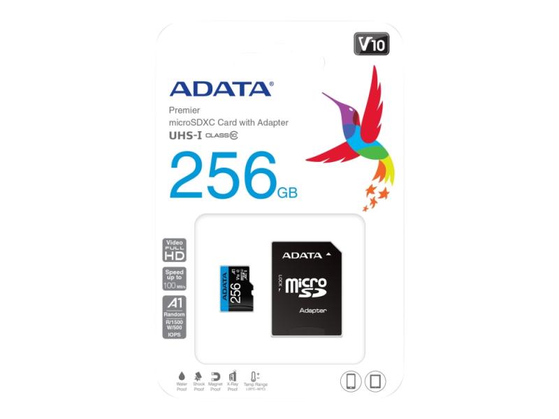 Adata Premier   Flashminnekort  Microsdxc Til Sd Adapter Inkludert    256 Gb   Video Class V10   Uhs I U1   Class10   Microsdxc Uhs I fra A-data Technology