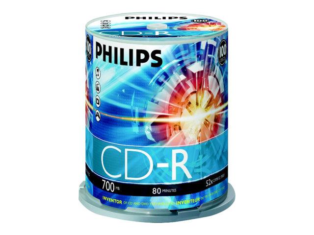Philips Cr7d5nb00   100 X Cd R   700 Mb  80 Min  52x   Spindel fra Philips