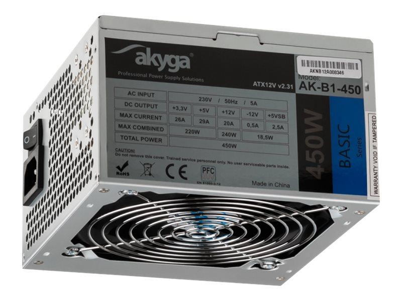 Akyga Basic Series Ak B1 450   Strømforsyning  Intern    Atx12v 2.31   Ac 230 V   450 Watt   Pfc   Grå fra Akyga