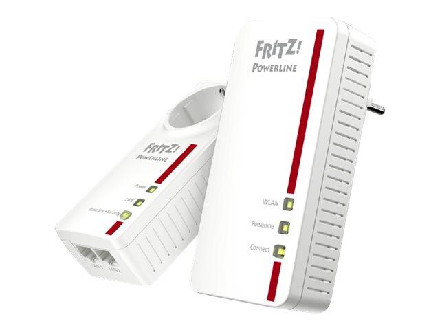 Avm Fritz!powerline 1260e   Wlan Set   Strømlinjeadaptersett 1gbe  Homeplug Av  Hpav  2.0  Ieee 1901   Wi Fi 5   Dobbeltbånd   Veggpluggbar fra Avm