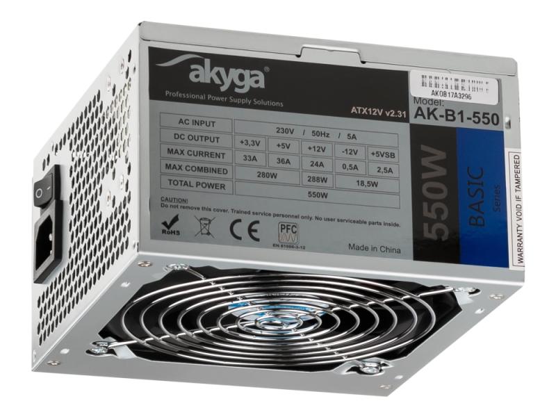 Akyga Basic Series Ak B1 550   Strømforsyning  Intern    Atx12v 2.31   Ac 230 V   550 Watt   Pfc   Grå fra Akyga