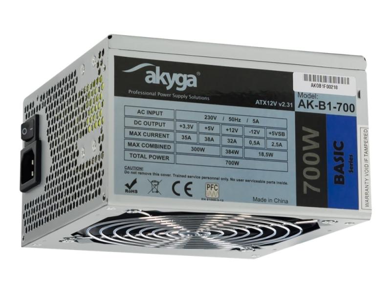 Akyga Basic Series Ak B1 700   Strømforsyning  Intern    Atx12v 2.31   Ac 230 V   700 Watt   Pfc   Grå fra Akyga