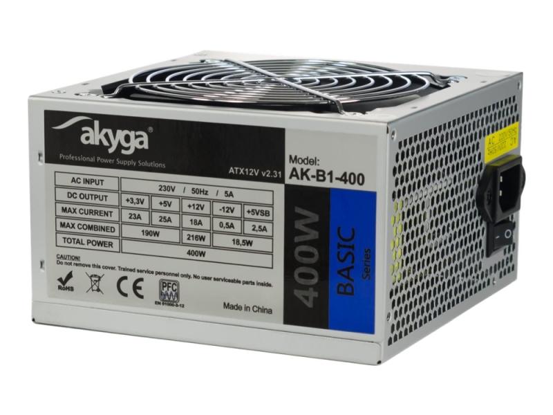 Akyga Basic Series Ak B1 400   Strømforsyning  Intern    Atx12v 2.31   Ac 230 V   400 Watt   Pfc   Grå fra Akyga