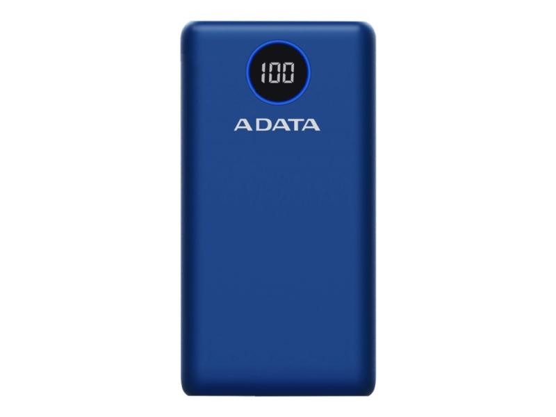 Adata P20000qcd   Strømbank   20000 Mah   74 Wh   18 Watt   Pd 3.0  Qc 3.0   4 Utgangskontakter  Usb  24 Pin Usb C    På Kabel: Usb C   Blå fra A-data Technology
