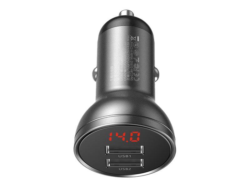 Baseus Vcbxa   Bilstrømadapter   24 Watt   4.8 A   2 Utgangskontakter  Usb    Grå  Sølv fra Baseus