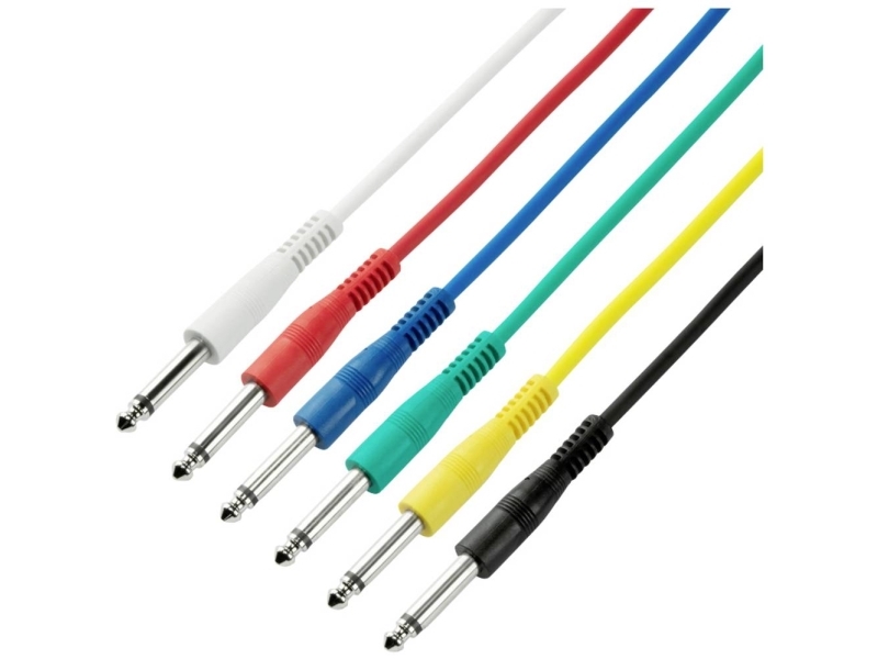 Adam Hall 3 Star Ipp 0060 Set Audio Tilslutningskabel [6x Jackstik 6.3 Mm  Mono    6x Jackstik 6.3 Mm  Mono ] 0.60 M Hvid  Rød  Blå   Grøn  Gul  Sort fra Adam Hall