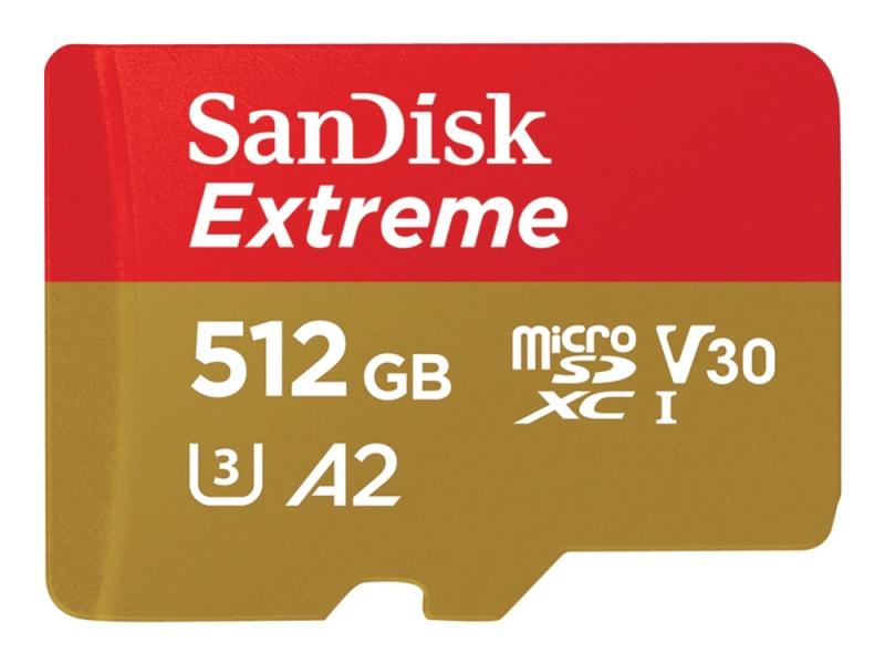 Sandisk Extreme   Flashminnekort  Microsdxc Til Sd Adapter Inkludert    512 Gb   A2   Video Class V30   Uhs I U3   Class10   Microsdxc Uhs I fra Sandisk