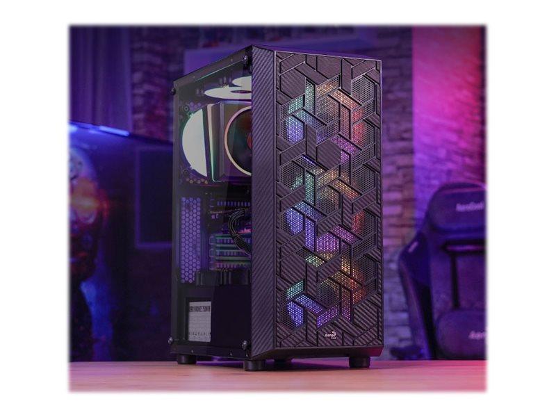 Aerocool Hive Frgb   Mid Tower   Atx   Sidepanel Med Vindu  Herdet Glass    Ingen Strømforsyning  Atx    Svart   Usb Lyd fra Aerocool