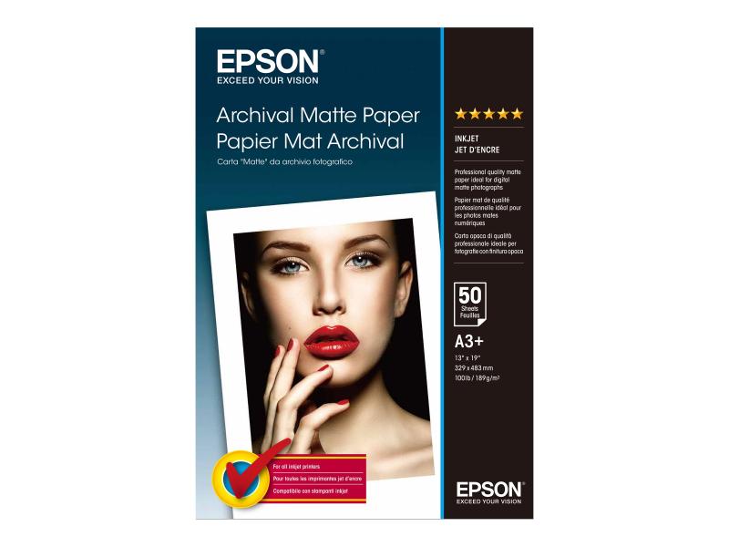 Epson Archival   Matt   Super A3 B  330 X 483 Mm    192 G M²   50 Ark Papir   For Surecolor Sc P700  P7500  P900  P9500  T2100  T3100  T3400  T3405  fra Epson