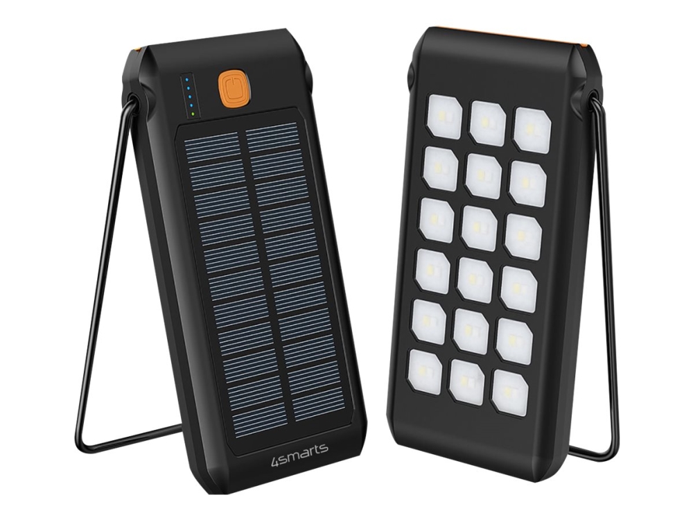 4smarts Titanpack Flex   Solenergibank   With Stand And Flashlight   Li Pol   10000 Mah   37 Wh   18 Watt   3 A   Pd  Qc 3.0   2 Utgangskontakter  Us fra 4smarts