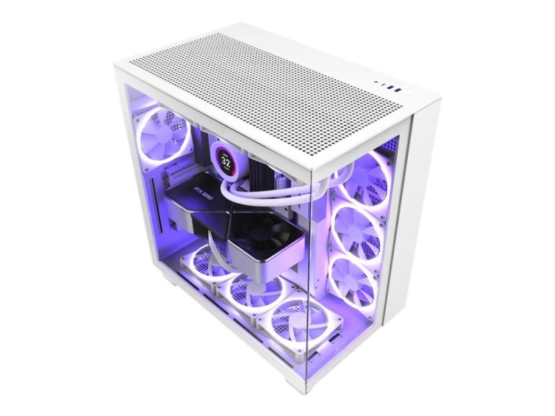 Nzxt H Series H9 Flow   Mid Tower   Atx   Sidepanel Med Vindu  Herdet Glass    Ingen Strømforsyning   Matt Hvit   Usb Lyd fra Nzxt