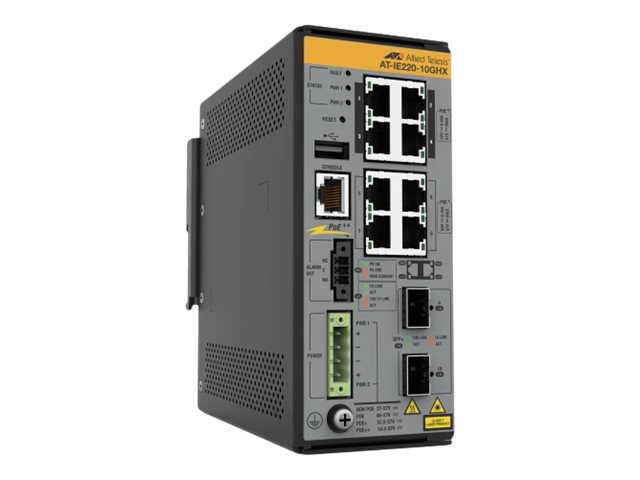 Allied Telesis At Ie220 10ghx   Switch   L2+   Styrt   8 X 10 100 1000base T + 2 X 1 Gigabit   10 Gigabit Sfp+  Opplink    Din Skinnemonterbar  Veggm fra Allied Telesyn International