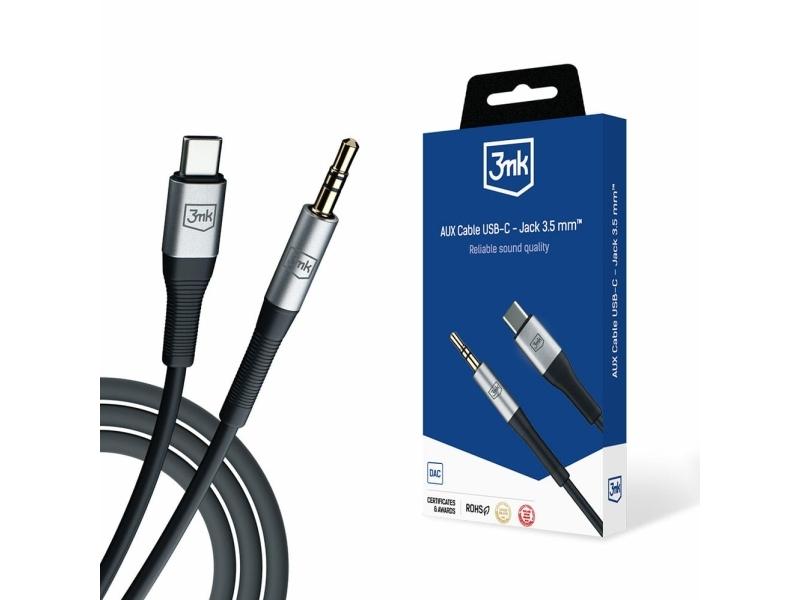 3mk Usb C   Mini Jack 3 5 Mm Usb Kabel Svart Og Sølv  Aux Usb C   Jack 3 5 Mm  fra 3mk