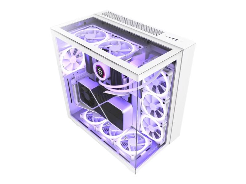 Nzxt H Series H9 Elite   Mid Tower   Atx   Sidepanel Med Vindu  Herdet Glass    Ingen Strømforsyning   Matt Hvit   Usb Lyd fra Nzxt