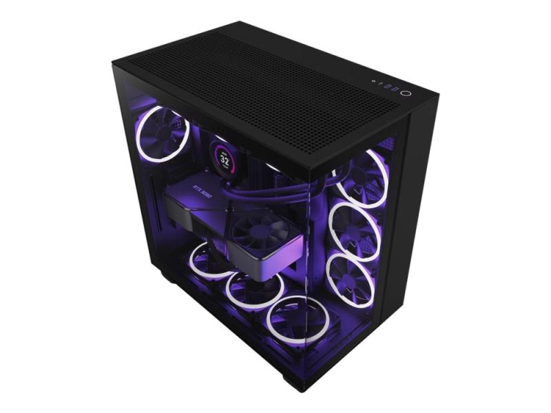 Nzxt H Series H9 Flow   Mid Tower   Atx   Sidepanel Med Vindu  Herdet Glass    Ingen Strømforsyning   Matt Svart   Usb Lyd fra Nzxt