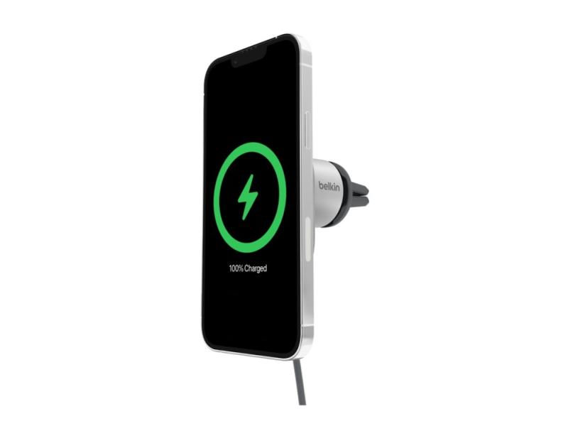 Belkin   Trådløs Ladeholder For Bil   Magnetisk Med Qi2 + Bilstrømadapter   15 Watt   Fast Charge   Grå fra Belkin Components