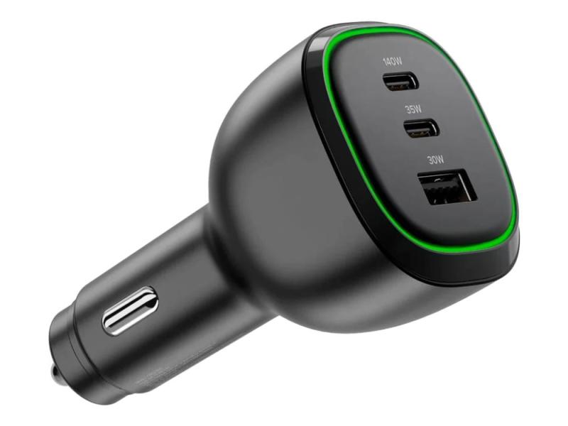 Alogic Rapid Power   Bilstrømadapter   165 Watt   5 A   Pd  Qc   3 Utgangskontakter  2 X 24 Pin Usb C  Pd  Usb    På Kabel: Usb C   Svart fra Alogic