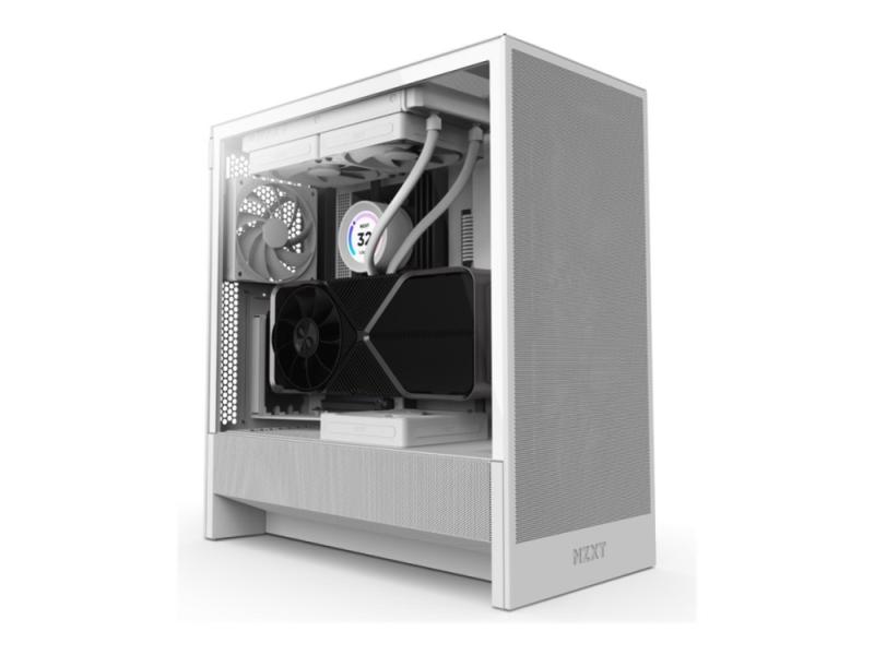 Nzxt H Series H5 Flow   Mid Tower   Utvidet Atx  E Atx    Sidepanel Med Vindu  Herdet Glass    Ingen Strømforsyning   Hvit   Usb Lyd fra Nzxt
