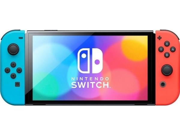 Nintendo Switch Oled   Spillkonsoll   Full Hd   64gb   Hvit   Sort   Opptil 9 Timers Batterilevetid   Inkl. 2 X Joy Con  Neonrød   Neonblå  fra Nintendo