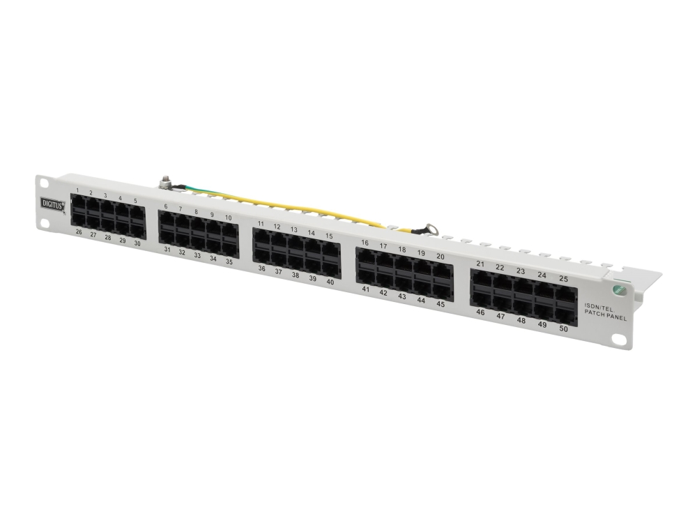 Digitus Cat 3 Isdn   Koblingspanel   Rackmonterbar   Cat 3   Rj 45 X 50   Grå  Ral 7035   1u   19" fra Digitus