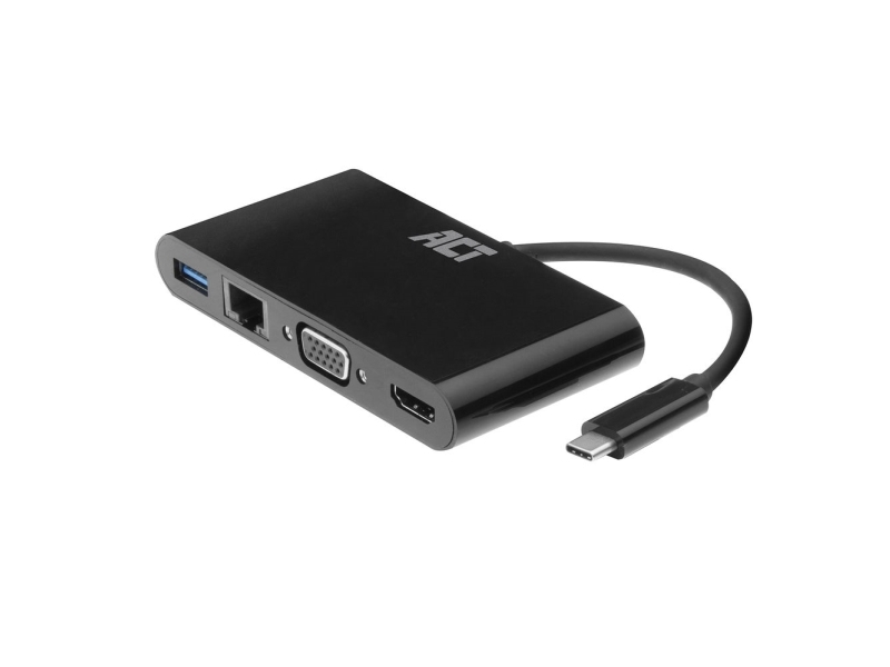 Act Usb C To Hdmi Or Vga Female Multiport Adapter  Ethernet And 1x Usb A  Zip Bag fra Act