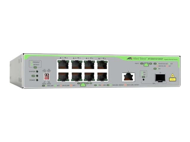 Allied Telesis Centrecom At Gs910 10xst   Switch   Ikke Styrt   8 X 10 100 1000 + 1 X 100 1000 2 5 G 5 G 10 G  Opplink  + 1 X 1 Gigabit   10 Gigabit fra Allied Telesyn International