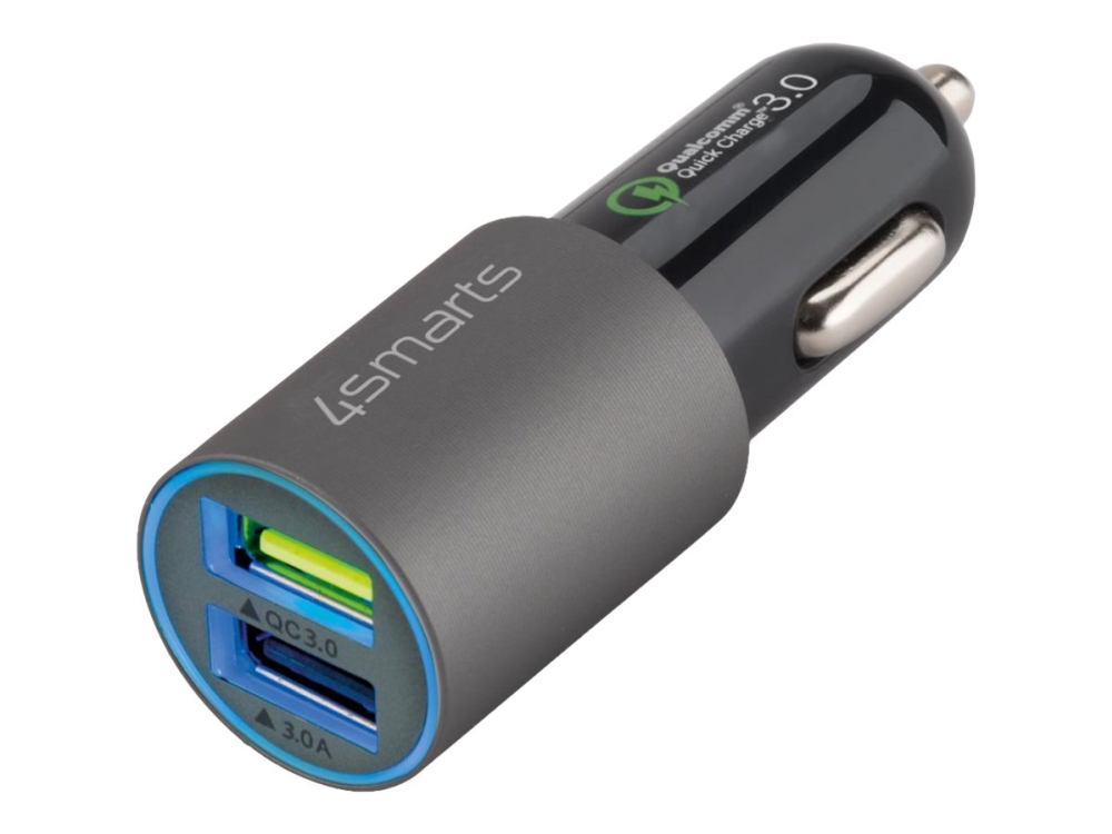 4smarts   Bilstrømadapter   30 Watt   6 A   Qc 3.0   2 Utgangskontakter  Usb    Svart  Mattgrå fra 4smarts