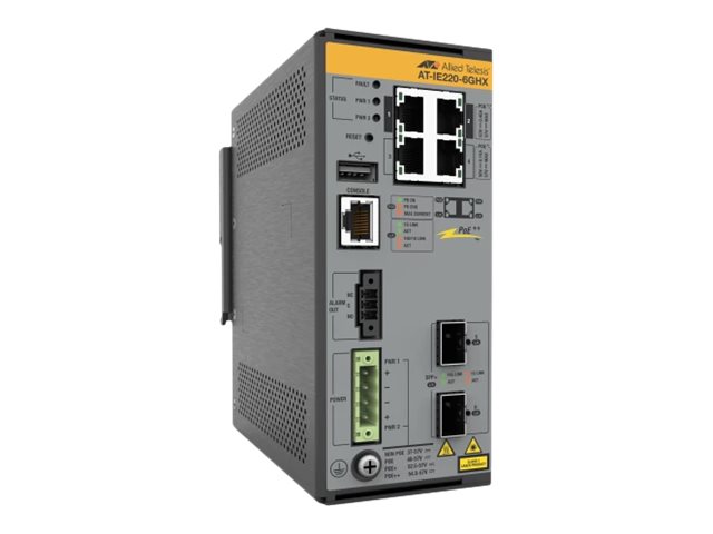 Allied Telesis At Ie220 6ghx   Switch   L2+   Styrt   4 X 10 100 1000base T + 2 X 1 Gigabit   10 Gigabit Sfp+  Opplink    Din Skinnemonterbar  Veggmo fra Allied Telesyn International