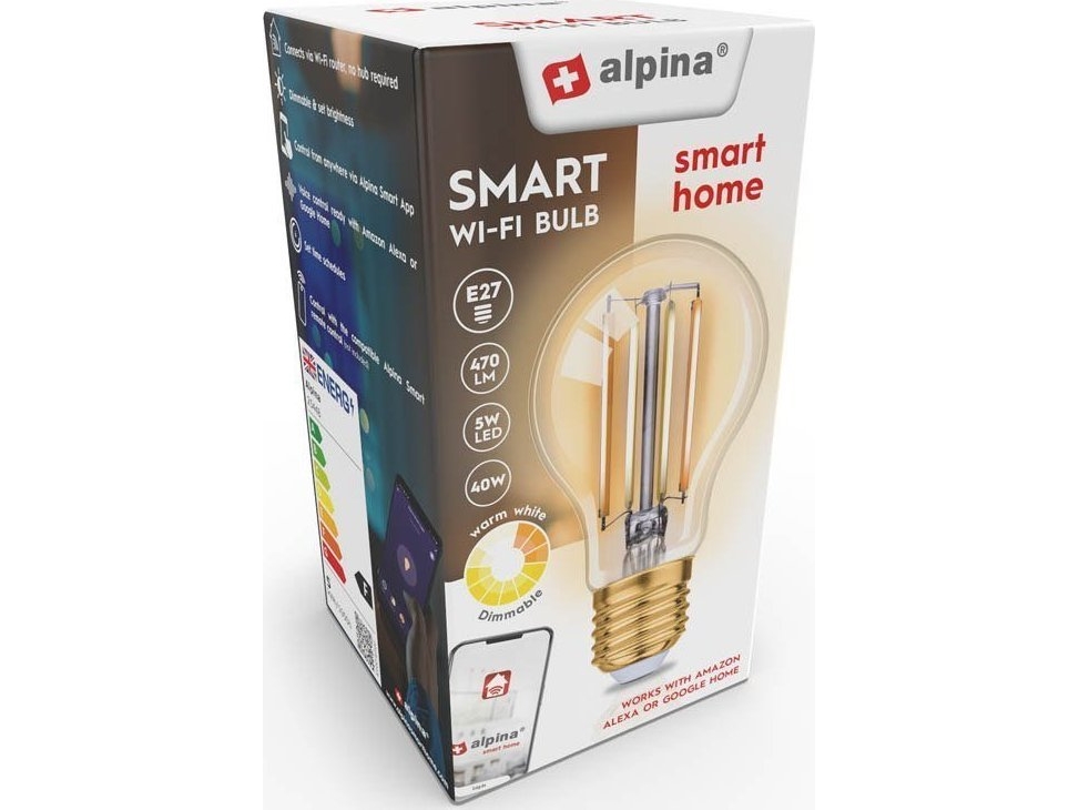 Alpina   Wi Fi Smart Pære  E27 Base  Effekt 4 9 W  Varm Hvit Farge fra Alpina Sport