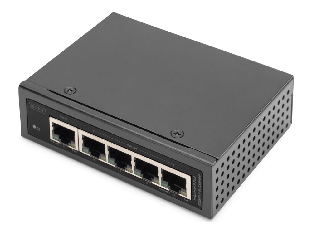 Digitus   Nettverk Strøm Utvider   1gbe   10base T  100base Tx  1000base T   5 Porter   Opp Til 100 M fra Digitus